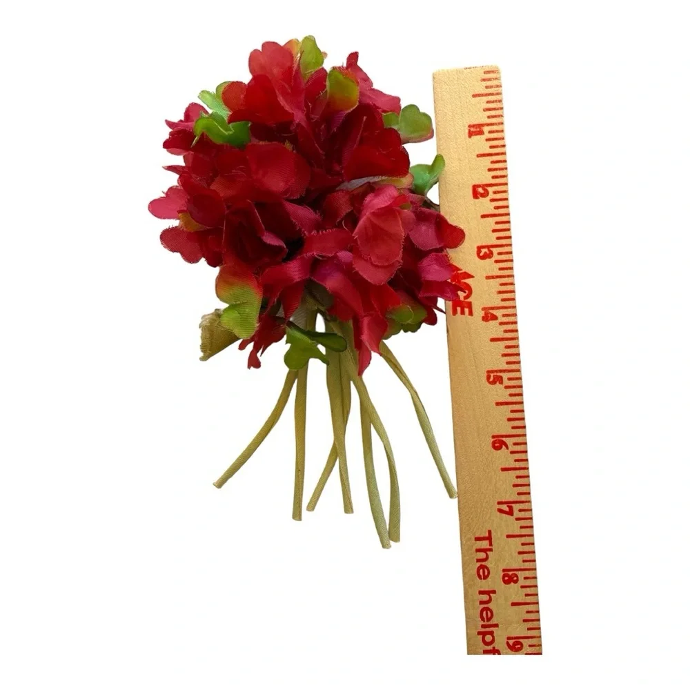 Vintage Fabric Red Hydrangea Flower Pin